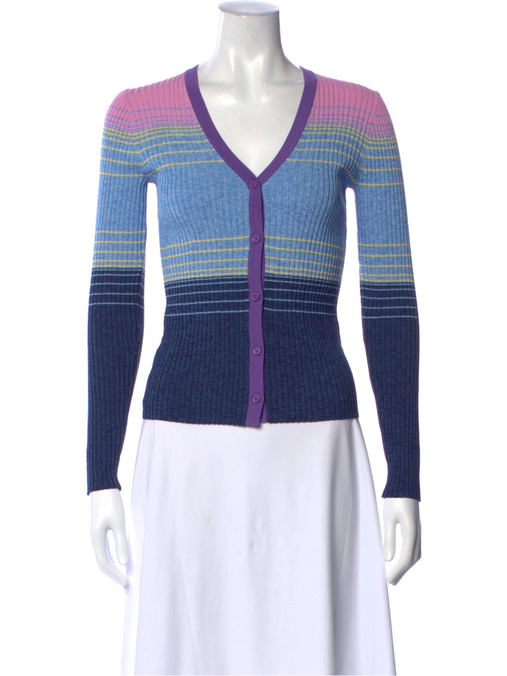 STAUD Striped V neck sweater